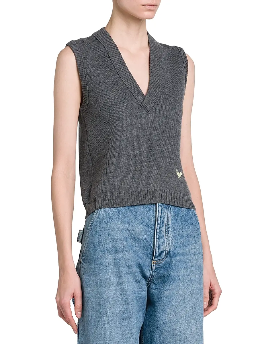 Bottega Veneta Women's Logo Wool Sweater Vest - Thunder | Thumbnail 4 Bottega Veneta Women's Logo Wool Sweater Vest - Thunder | Thumbnail 4