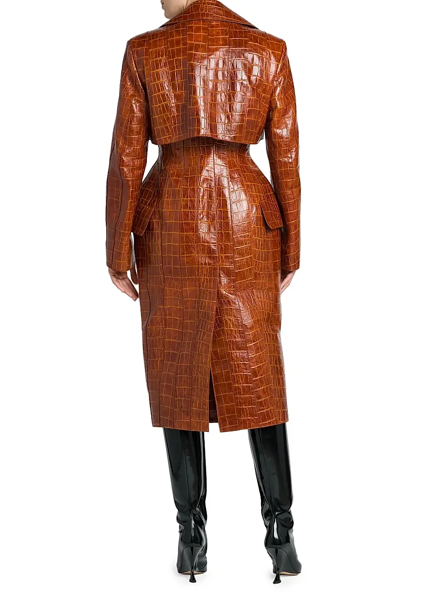 Bottega Veneta Women's Double-Breasted Croc-Embossed Leather Coat | Thumbnail 5 Bottega Veneta Women's Double-Breasted Croc-Embossed Leather Coat | Thumbnail 5