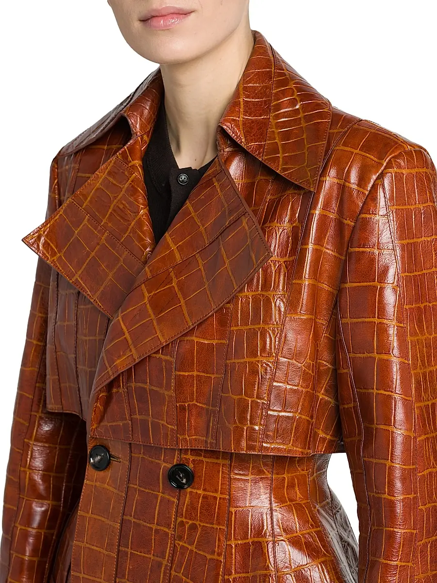 Bottega Veneta Women's Double-Breasted Croc-Embossed Leather Coat | Thumbnail 7 Bottega Veneta Women's Double-Breasted Croc-Embossed Leather Coat | Thumbnail 7