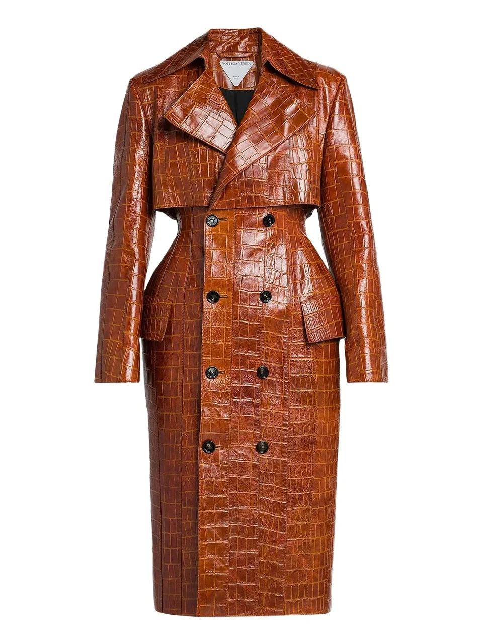 Women's Double-Breasted Croc-Embossed Leather Coat
