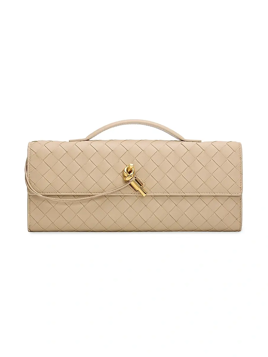 Bottega Veneta Women's Andiamo Intrecciato Leather Top-Handle Clutch - Ecru Muse Brass | Image 1 Bottega Veneta Women's Andiamo Intrecciato Leather Top-Handle Clutch - Ecru Muse Brass | Image 1