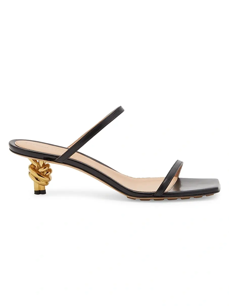 Bottega Veneta Women's 45MM Knot Heel Leather Sandals - Black | Image 1 Bottega Veneta Women's 45MM Knot Heel Leather Sandals - Black | Image 1