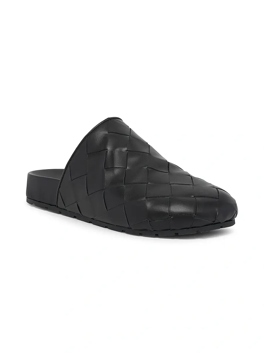 Bottega Veneta Men's Reggie Intrecciato Leather Mules - Black | Thumbnail 2 Bottega Veneta Men's Reggie Intrecciato Leather Mules - Black | Thumbnail 2