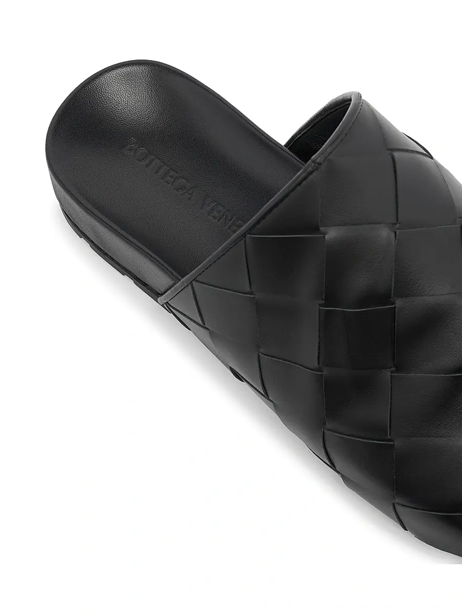 Bottega Veneta Men's Reggie Intrecciato Leather Mules - Black | Thumbnail 8 Bottega Veneta Men's Reggie Intrecciato Leather Mules - Black | Thumbnail 8