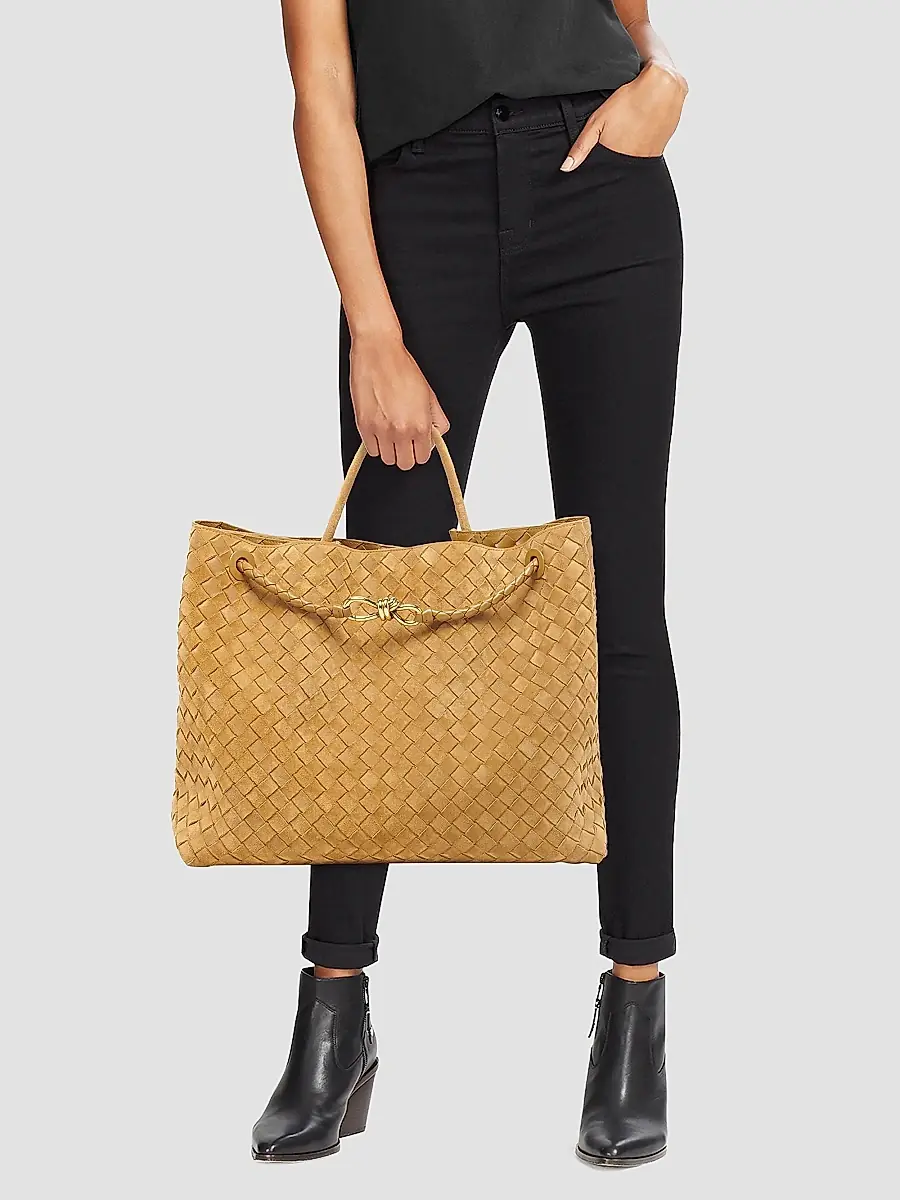 Bottega Veneta Women's Andiamo Intrecciato Suede Top-Handle Bag - Acorn | Thumbnail 2 Bottega Veneta Women's Andiamo Intrecciato Suede Top-Handle Bag - Acorn | Thumbnail 2