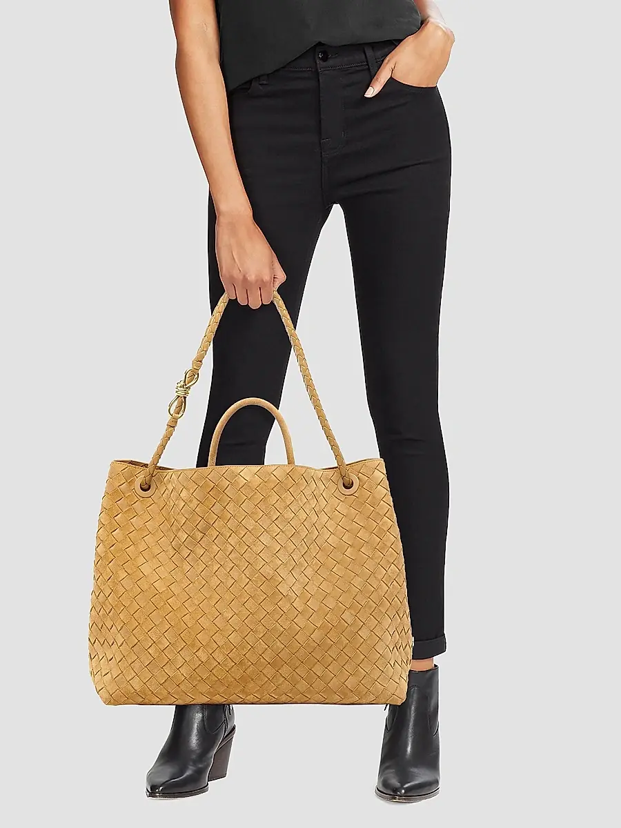 Bottega Veneta Women's Andiamo Intrecciato Suede Top-Handle Bag - Acorn | Thumbnail 4 Bottega Veneta Women's Andiamo Intrecciato Suede Top-Handle Bag - Acorn | Thumbnail 4