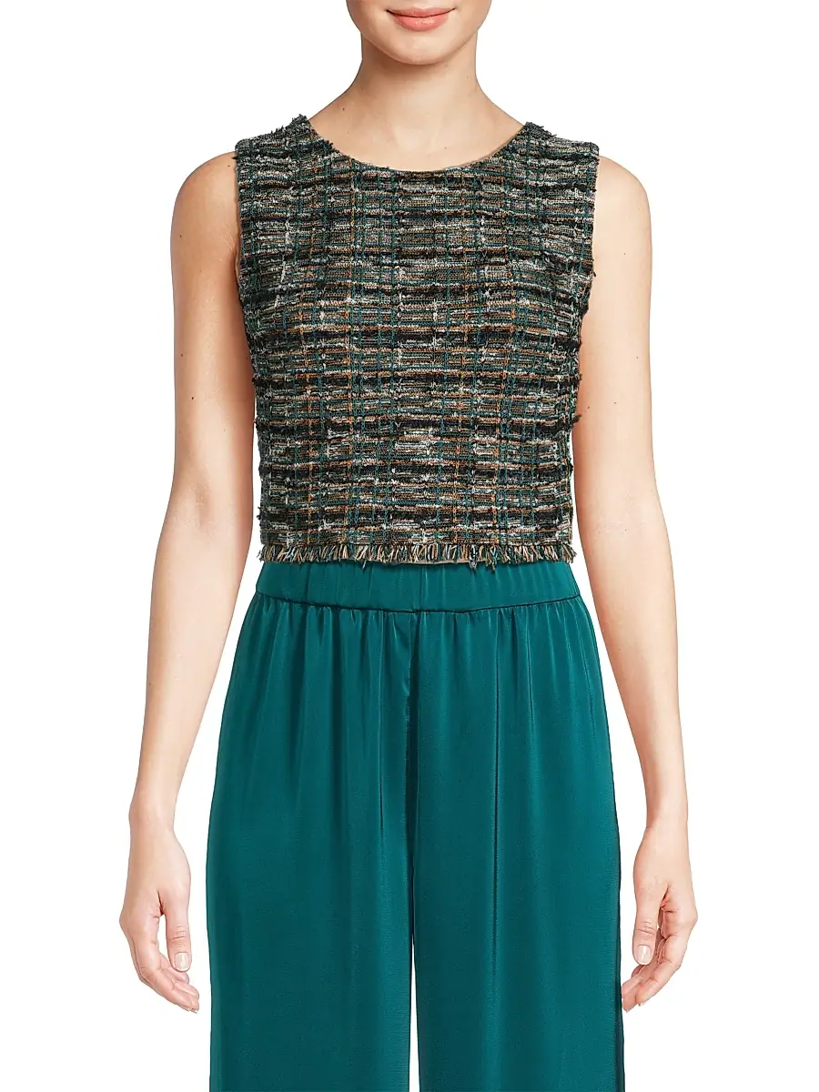 Misook Women's Tweed Fringe Crop Tank | Thumbnail 3 Misook Women's Tweed Fringe Crop Tank | Thumbnail 3