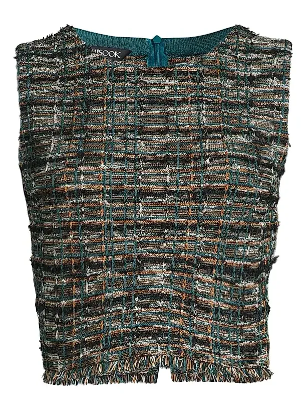 Misook Women's Tweed Fringe Crop Tank