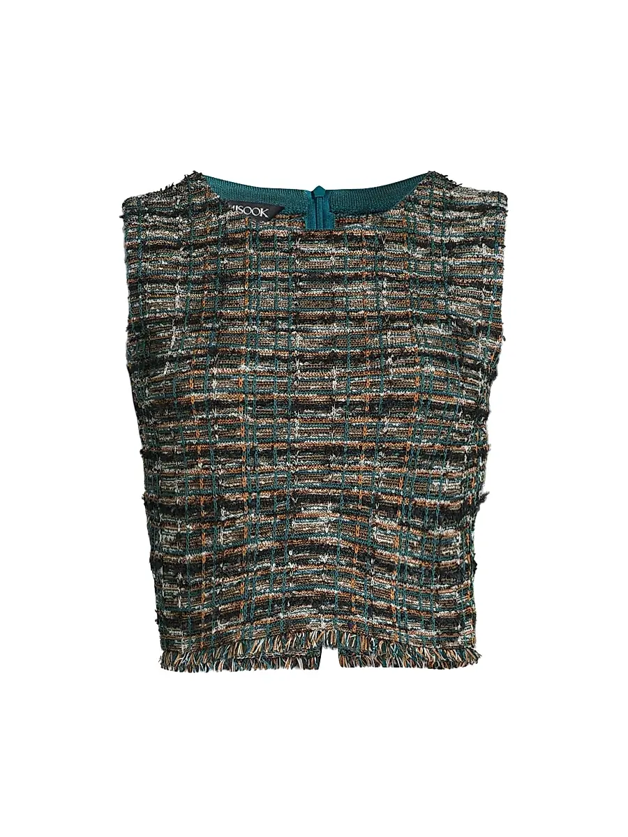 Misook Women's Tweed Fringe Crop Tank