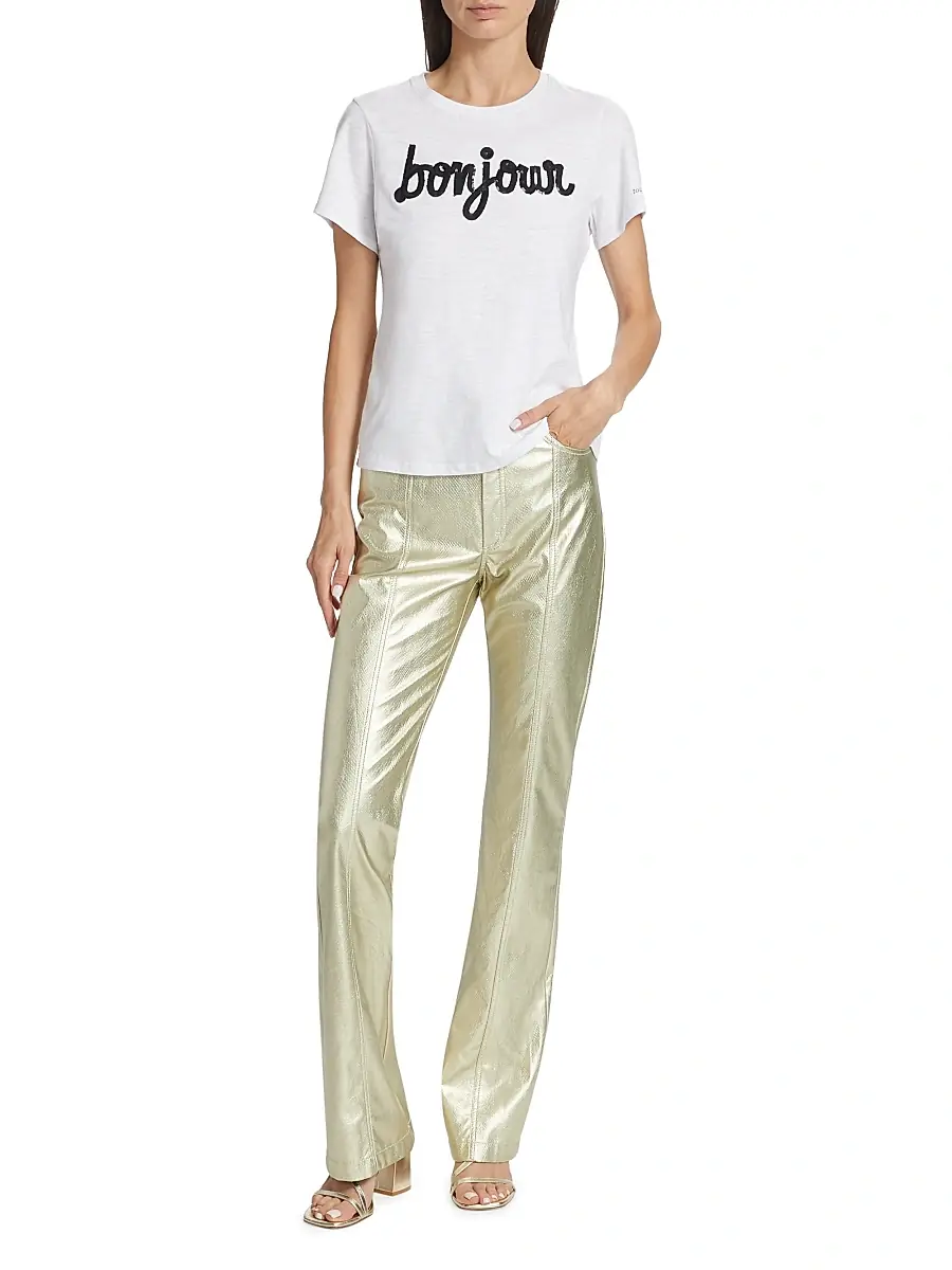Cinq à Sept Women's Bonjour Sequined Slub Cotton T-Shirt | Thumbnail 2 Cinq à Sept Women's Bonjour Sequined Slub Cotton T-Shirt | Thumbnail 2