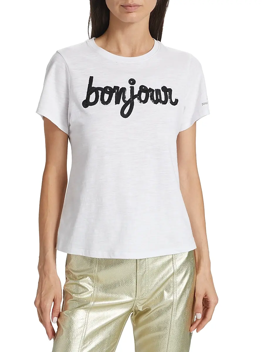 Cinq à Sept Women's Bonjour Sequined Slub Cotton T-Shirt | Thumbnail 3 Cinq à Sept Women's Bonjour Sequined Slub Cotton T-Shirt | Thumbnail 3