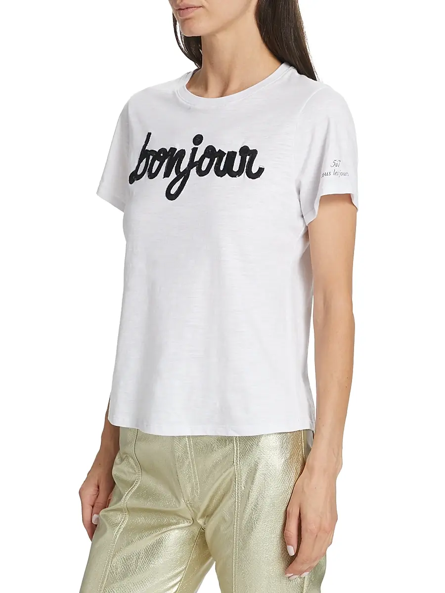 Cinq à Sept Women's Bonjour Sequined Slub Cotton T-Shirt | Thumbnail 4 Cinq à Sept Women's Bonjour Sequined Slub Cotton T-Shirt | Thumbnail 4