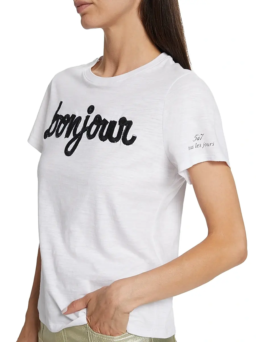Cinq à Sept Women's Bonjour Sequined Slub Cotton T-Shirt | Thumbnail 6 Cinq à Sept Women's Bonjour Sequined Slub Cotton T-Shirt | Thumbnail 6