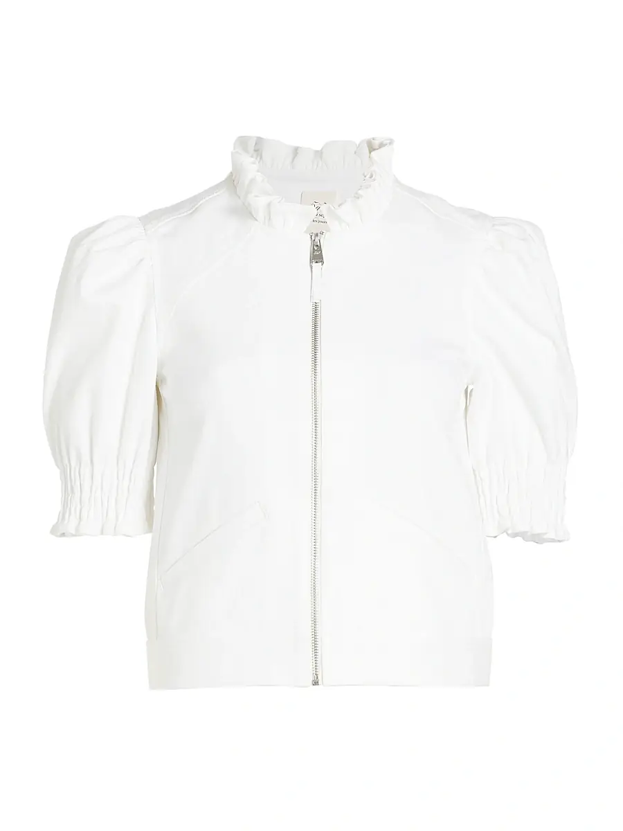 Cinq à Sept Women's Anabella Ruffled Zip Jacket - White | Image 1 Cinq à Sept Women's Anabella Ruffled Zip Jacket - White | Image 1