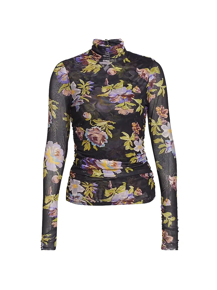 Cinq à Sept Women's Bridgette Floral Mesh Turtleneck Top - Black Multi | Image 1 Cinq à Sept Women's Bridgette Floral Mesh Turtleneck Top - Black Multi | Image 1