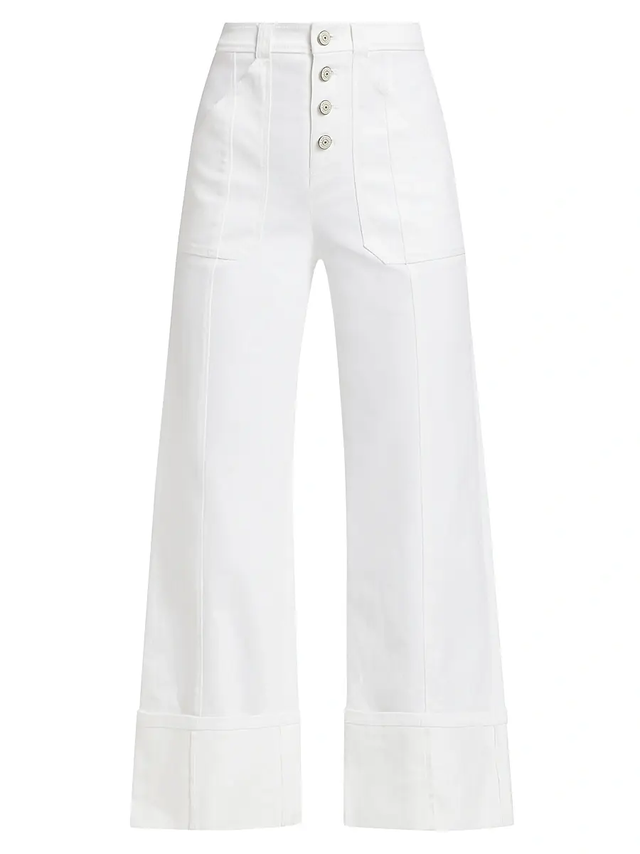 Cinq à Sept Women's Benji Twill Cotton-Blend Cuffed Flare Pants - White | Image 1 Cinq à Sept Women's Benji Twill Cotton-Blend Cuffed Flare Pants - White | Image 1