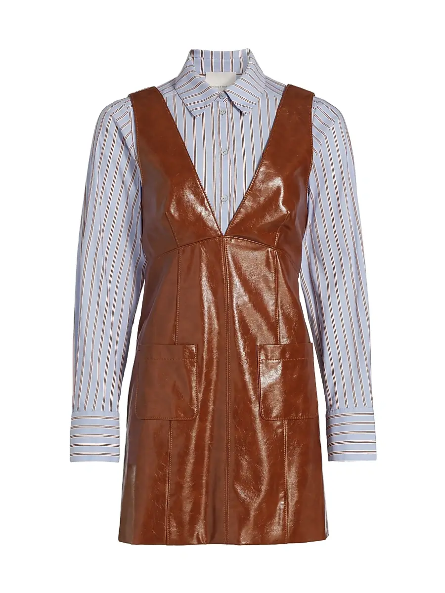 Cinq à Sept Women's Tade Layered Faux Leather Minidress - Smoked Paprika Iris Storm | Image 1 Cinq à Sept Women's Tade Layered Faux Leather Minidress - Smoked Paprika Iris Storm | Image 1