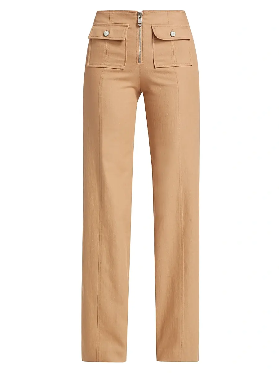 Cinq à Sept Women's Azure Cotton-Blend Zip Pants - Sahara | Image 1 Cinq à Sept Women's Azure Cotton-Blend Zip Pants - Sahara | Image 1