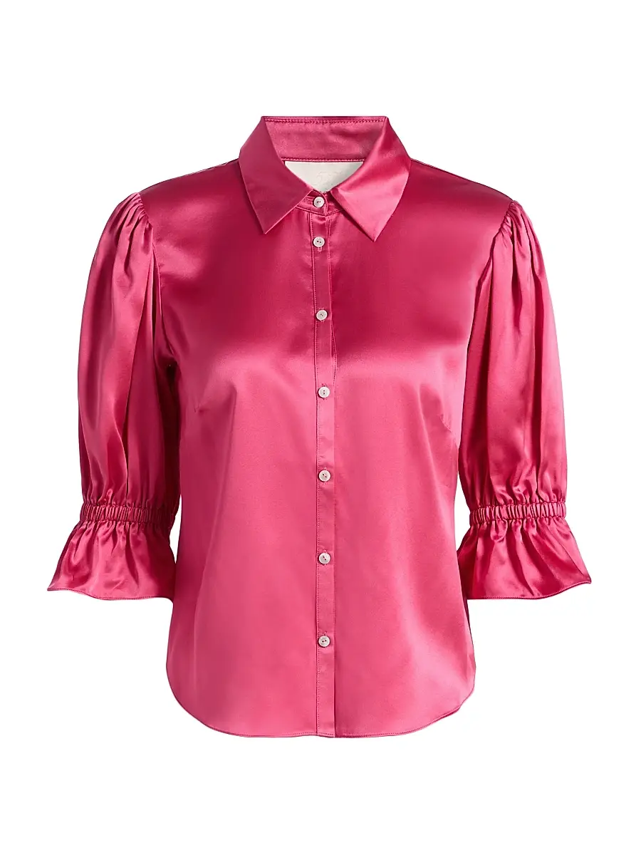 Cinq à Sept Women's Fiona Silk Puff-Sleeve Blouse - Raspberry Rose | Image 1 Cinq à Sept Women's Fiona Silk Puff-Sleeve Blouse - Raspberry Rose | Image 1