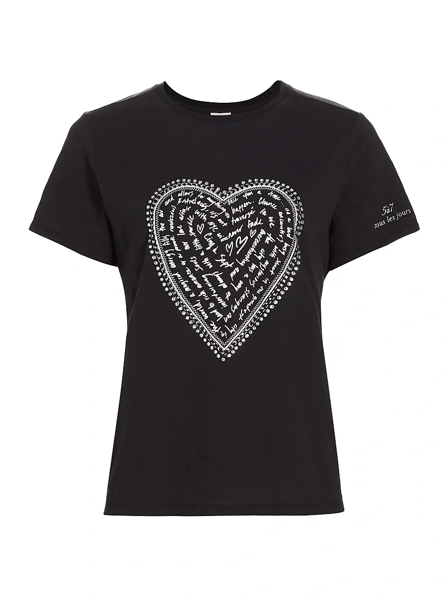 Cinq à Sept Women's Love Letter Rhinestone T-Shirt - Black White | Image 1 Cinq à Sept Women's Love Letter Rhinestone T-Shirt - Black White | Image 1
