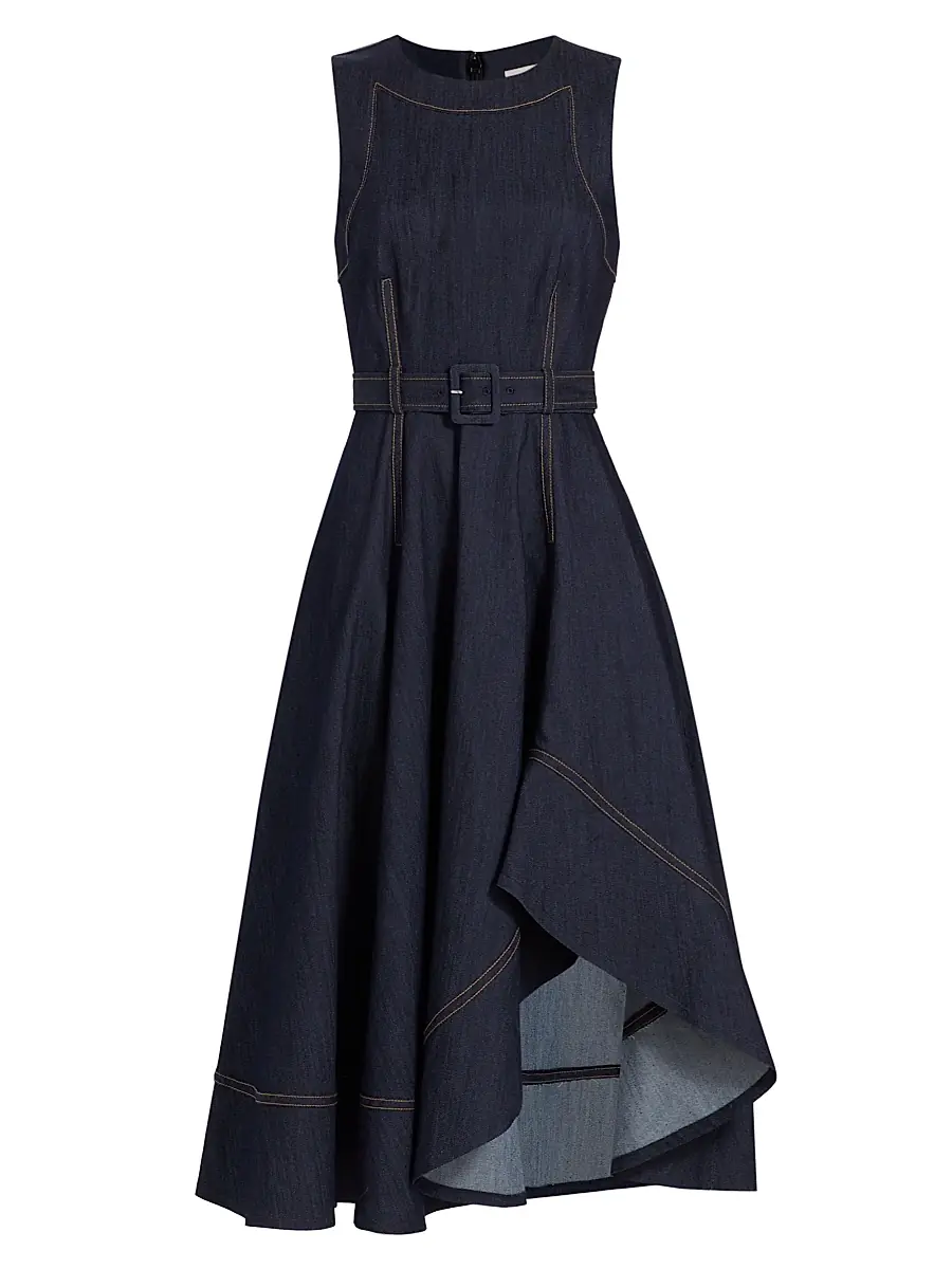 Cinq à Sept Women's Zelda Denim Belted Midi-Dress - Indigo | Image 1 Cinq à Sept Women's Zelda Denim Belted Midi-Dress - Indigo | Image 1