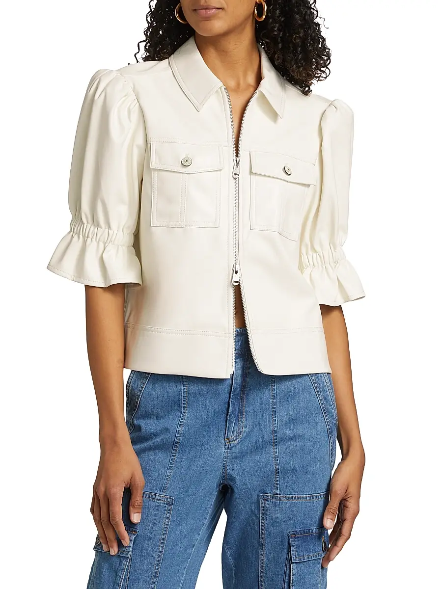 Cinq à Sept Women's Holly Faux Leather Puff-Sleeve Jacket | Thumbnail 3