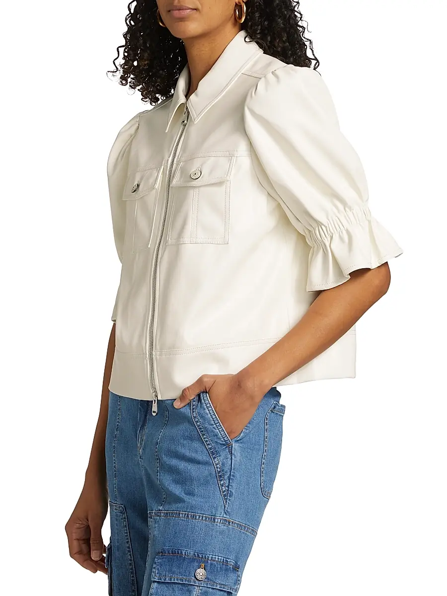 Cinq à Sept Women's Holly Faux Leather Puff-Sleeve Jacket | Thumbnail 4