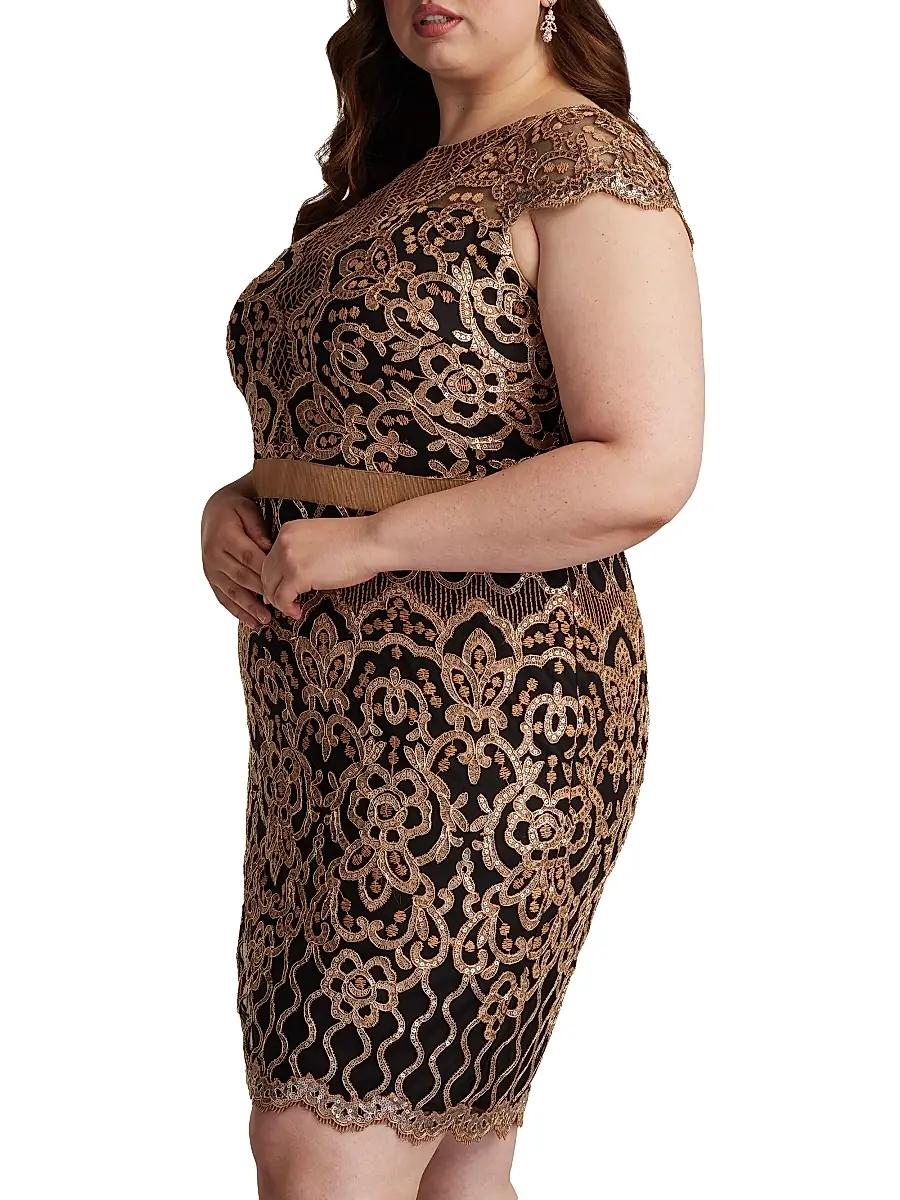 Tadashi Shoji Women's Plus Sequined Lace Cocktail Dress | Thumbnail 4 Tadashi Shoji Women's Plus Sequined Lace Cocktail Dress | Thumbnail 4
