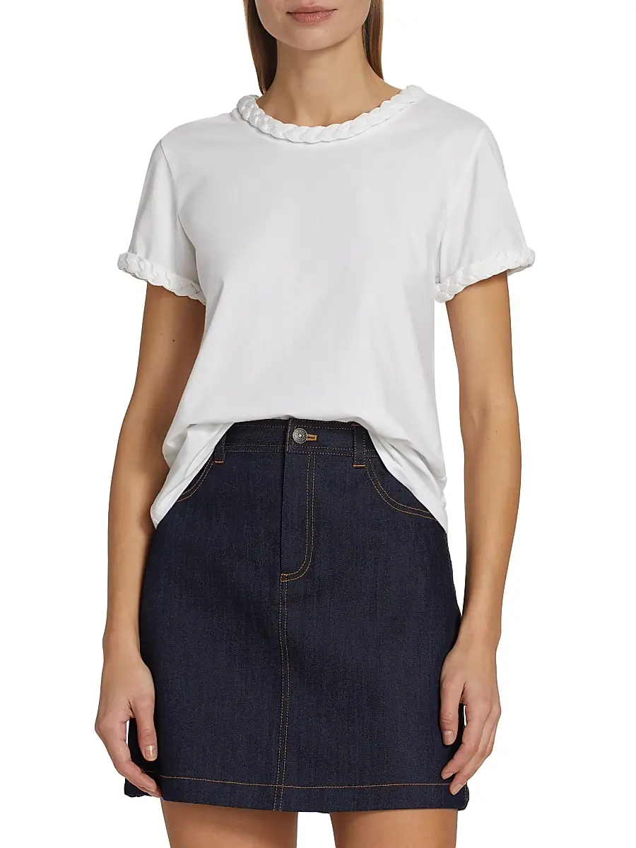 Cinq à Sept Women's Braided Cotton Pullover Tee | Thumbnail 3 Cinq à Sept Women's Braided Cotton Pullover Tee | Thumbnail 3