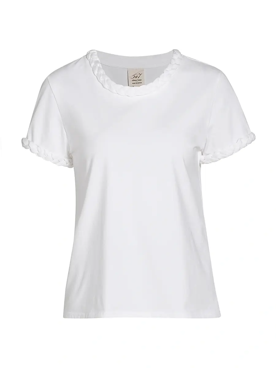 Cinq à Sept Women's Braided Cotton Pullover Tee - White | Image 1 Cinq à Sept Women's Braided Cotton Pullover Tee - White | Image 1
