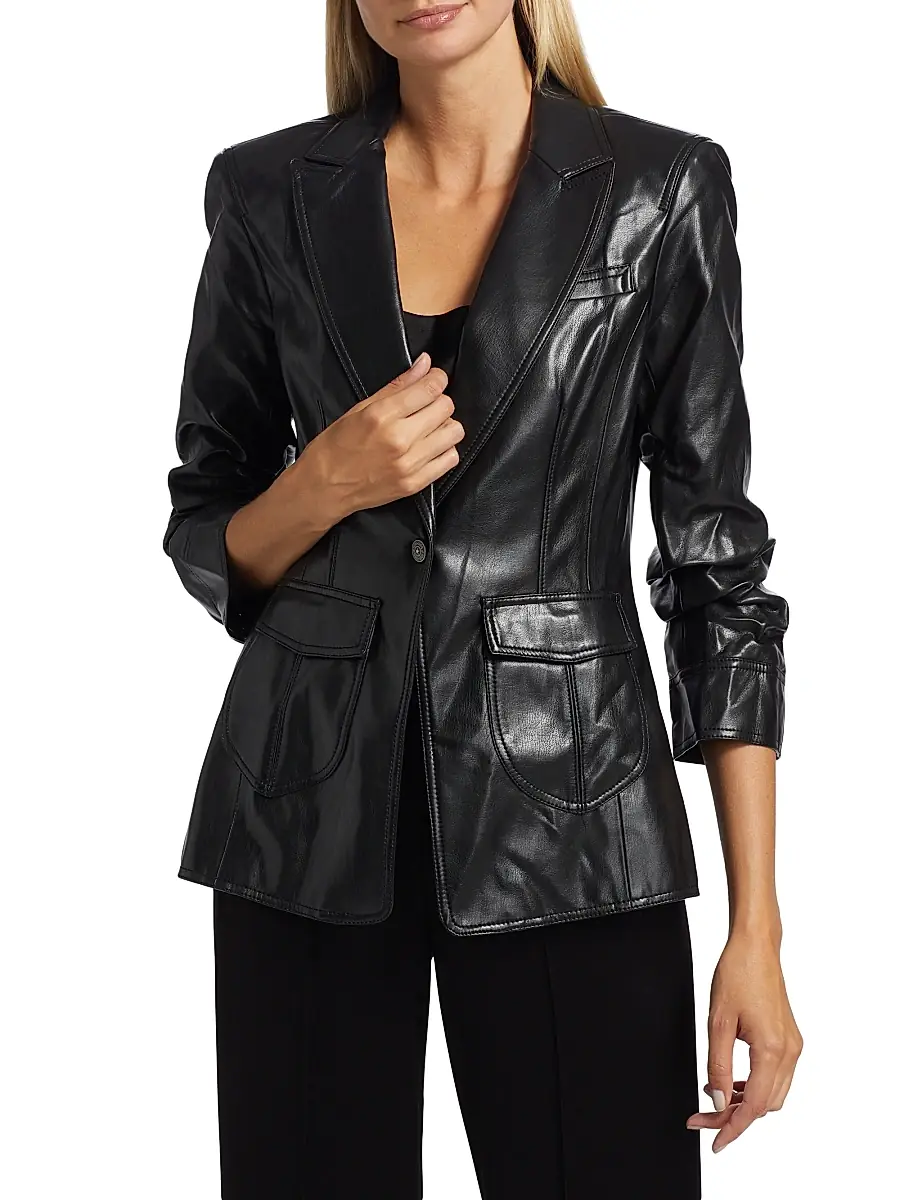 Cinq à Sept Women's Louisa Faux Leather Scrunched Jacket | Thumbnail 3 Cinq à Sept Women's Louisa Faux Leather Scrunched Jacket | Thumbnail 3