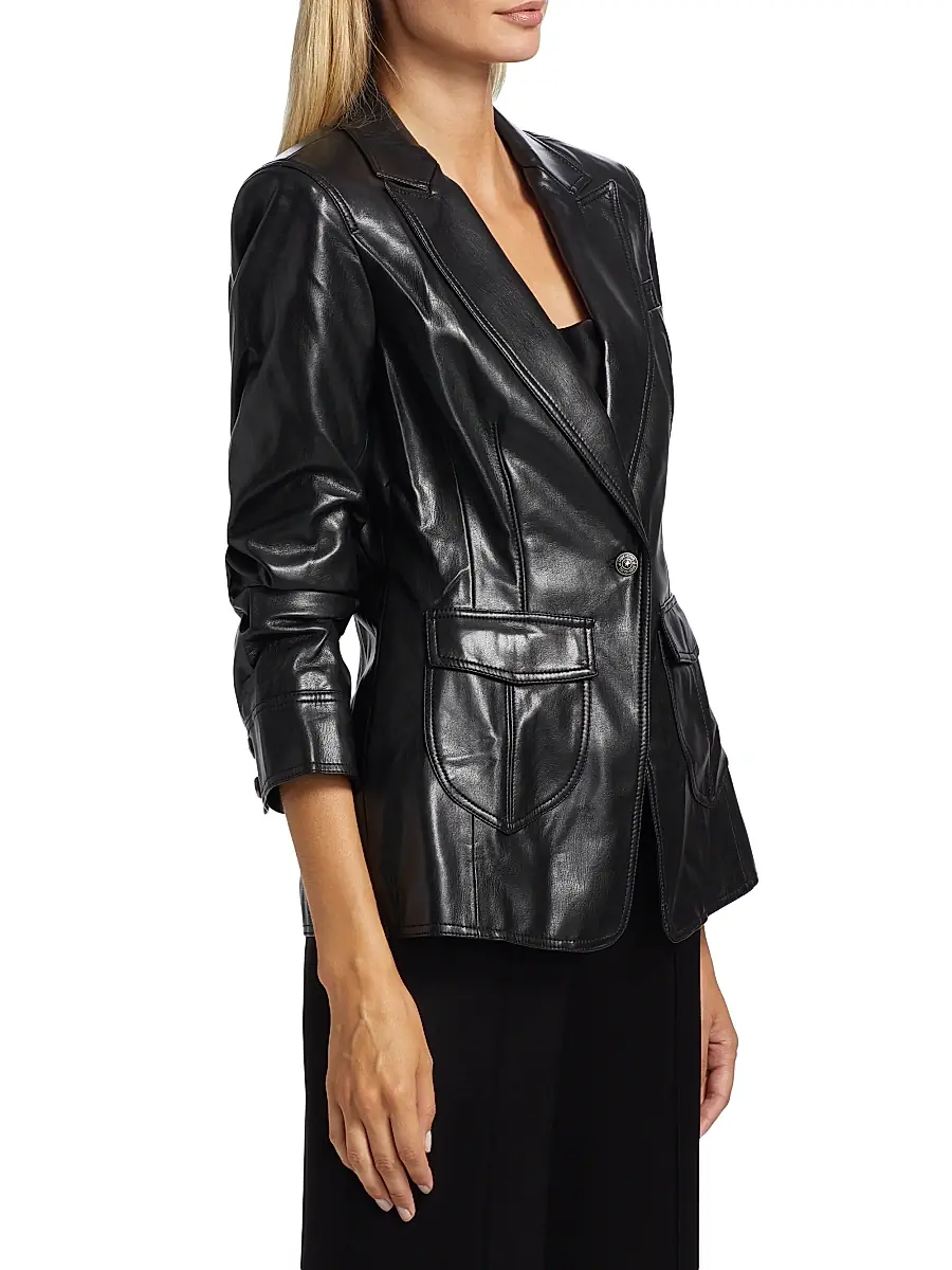 Cinq à Sept Women's Louisa Faux Leather Scrunched Jacket | Thumbnail 4 Cinq à Sept Women's Louisa Faux Leather Scrunched Jacket | Thumbnail 4