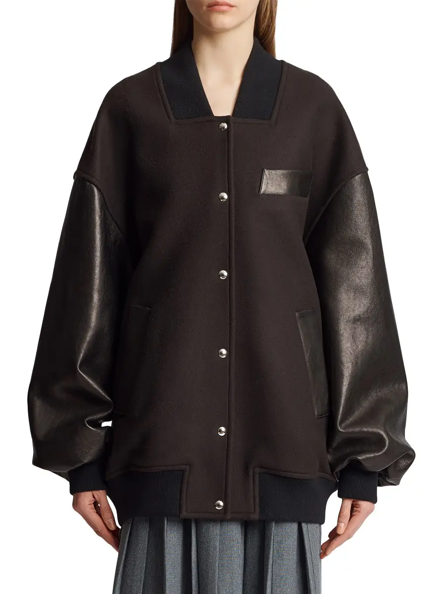 Khaite Women's Spencer Wool & Leather Varsity Jacket - Dark Brown | Thumbnail 2 Khaite Women's Spencer Wool & Leather Varsity Jacket - Dark Brown | Thumbnail 2