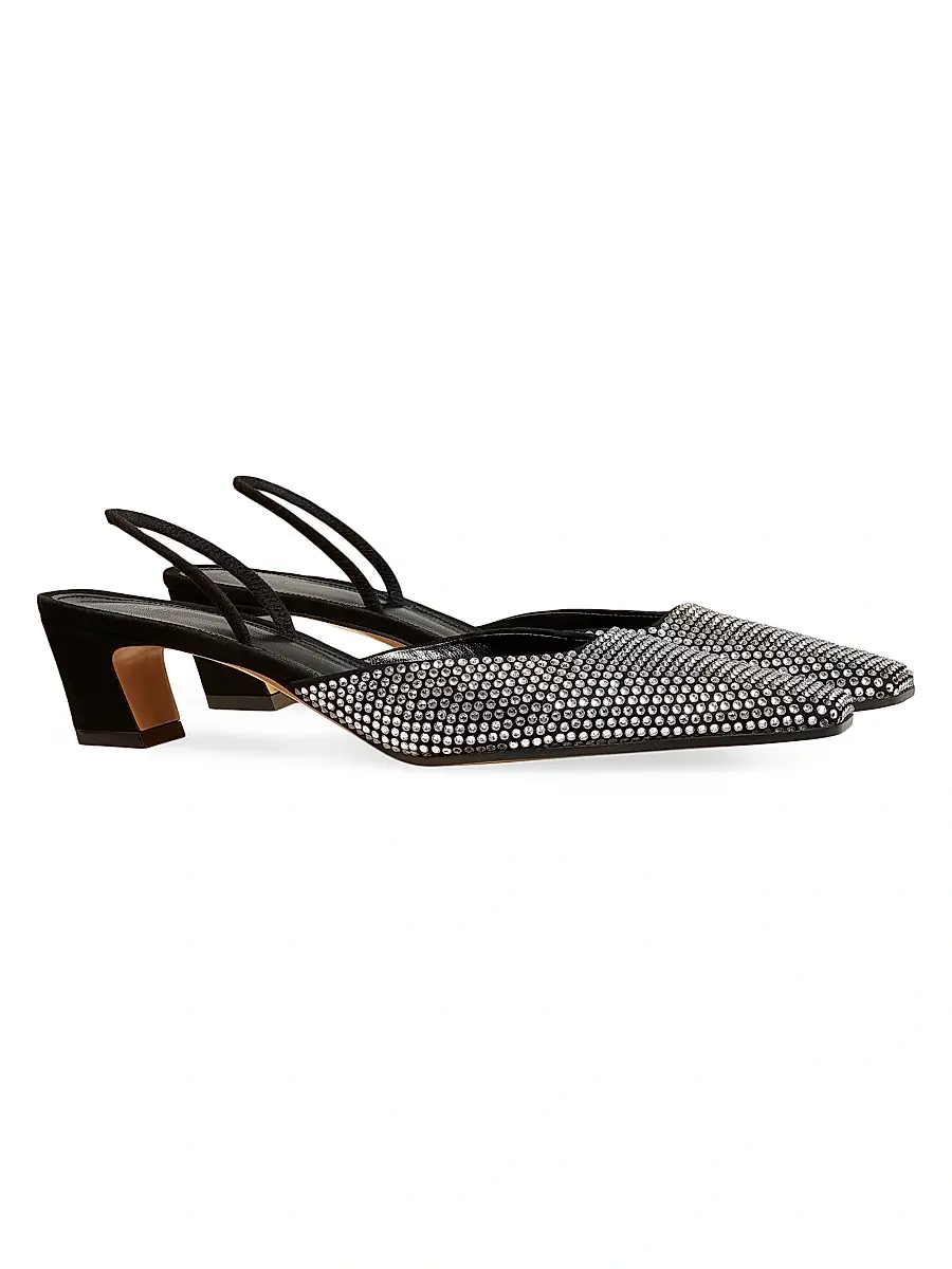 Khaite Women's Roosevelt 40MM Crystal-Embellished Slingback Pumps - Black | Thumbnail 2 Khaite Women's Roosevelt 40MM Crystal-Embellished Slingback Pumps - Black | Thumbnail 2