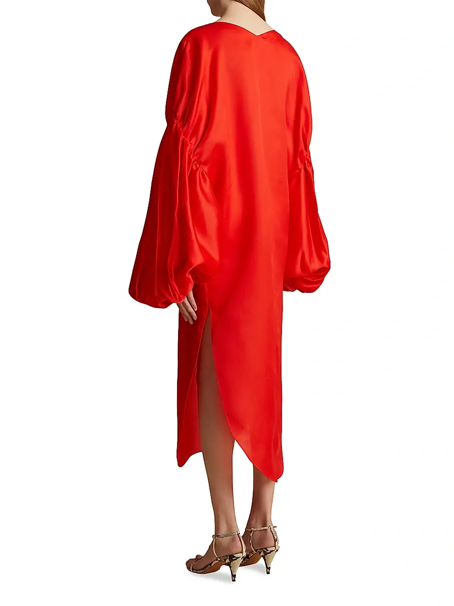 Khaite Women's Zelma Bishop-Sleeve Dress - Fire Red | Thumbnail 4 Khaite Women's Zelma Bishop-Sleeve Dress - Fire Red | Thumbnail 4