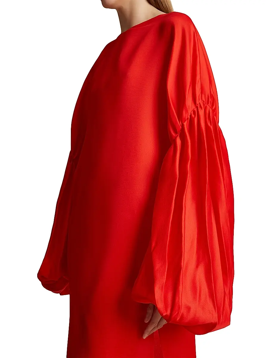 Khaite Women's Zelma Bishop-Sleeve Dress - Fire Red | Thumbnail 5 Khaite Women's Zelma Bishop-Sleeve Dress - Fire Red | Thumbnail 5