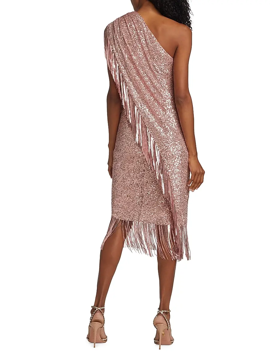 BADGLEY MISCHKA Women's Sequin Fringe One-Shoulder Midi Dress | Thumbnail 5
