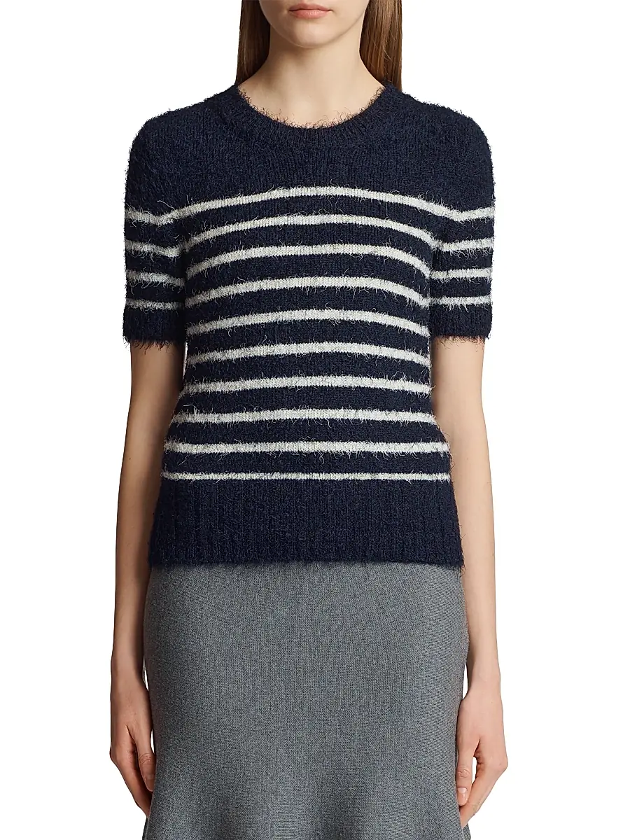 Khaite Women's Luphia Striped Silk-Blend Sweater - Navy Cream | Thumbnail 3 Khaite Women's Luphia Striped Silk-Blend Sweater - Navy Cream | Thumbnail 3