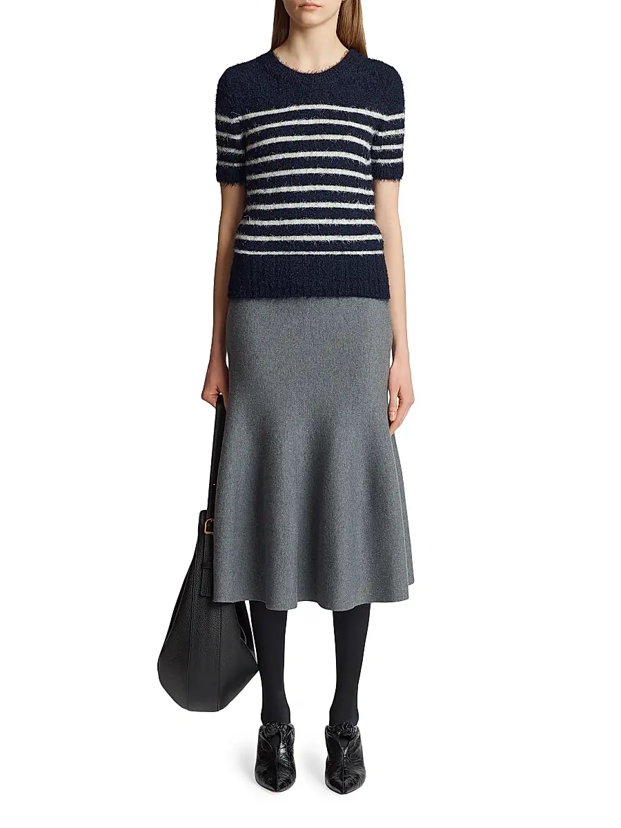 Khaite Women's Luphia Striped Silk-Blend Sweater - Navy Cream | Thumbnail 1 Khaite Women's Luphia Striped Silk-Blend Sweater - Navy Cream | Thumbnail 1