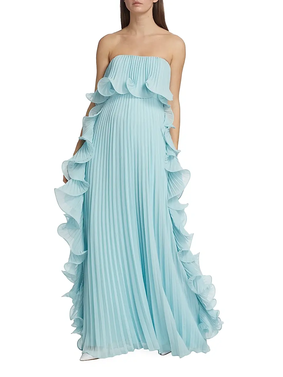BADGLEY MISCHKA Women's Strapless Pleated Ruffle Gown | Thumbnail 2