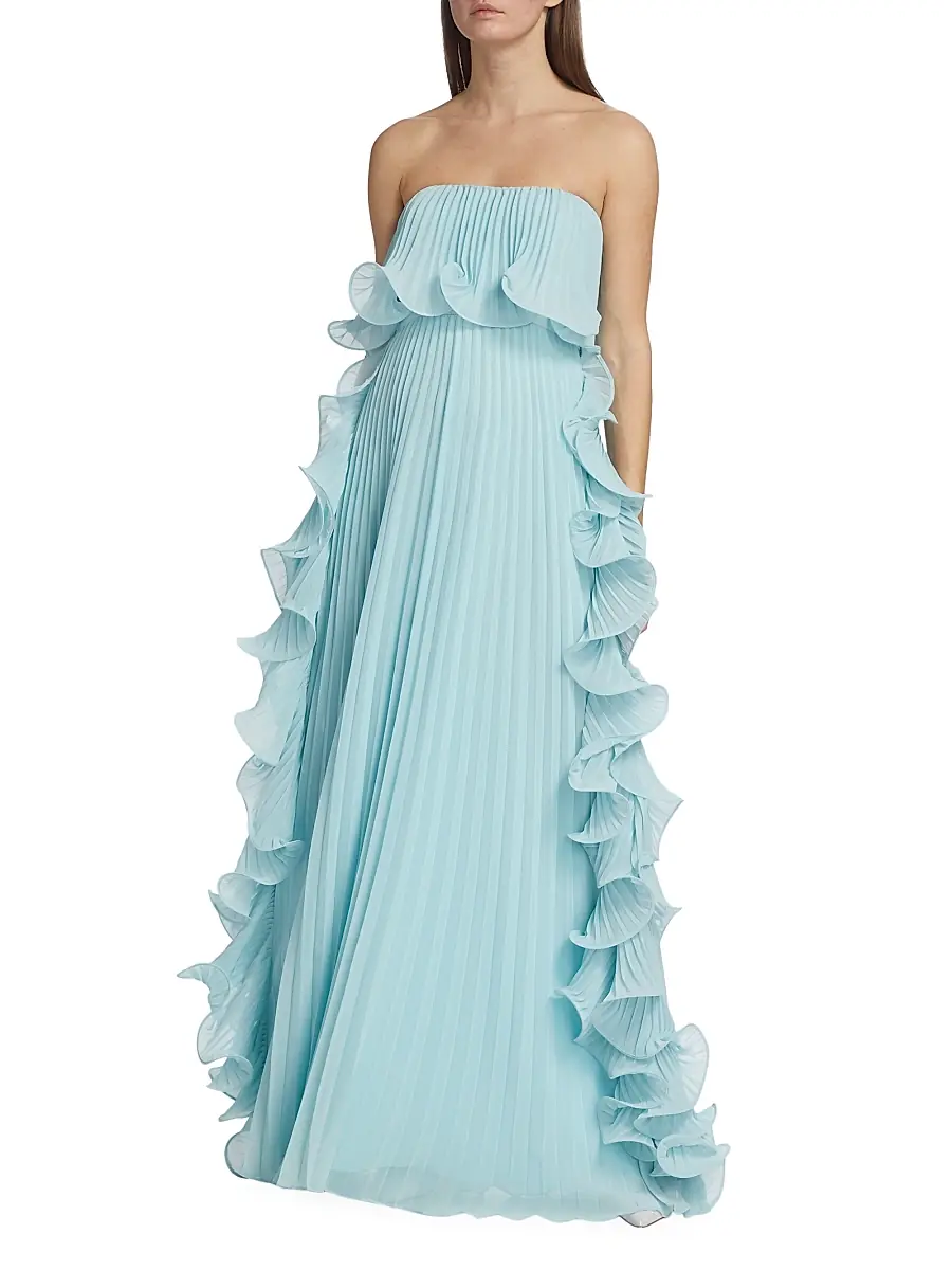 BADGLEY MISCHKA Women's Strapless Pleated Ruffle Gown | Thumbnail 3