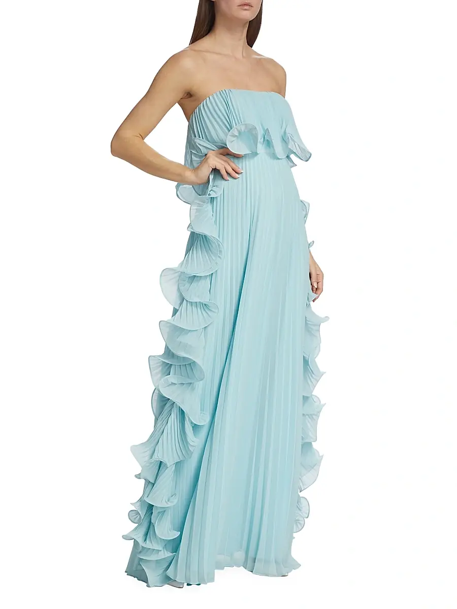 BADGLEY MISCHKA Women's Strapless Pleated Ruffle Gown | Thumbnail 4