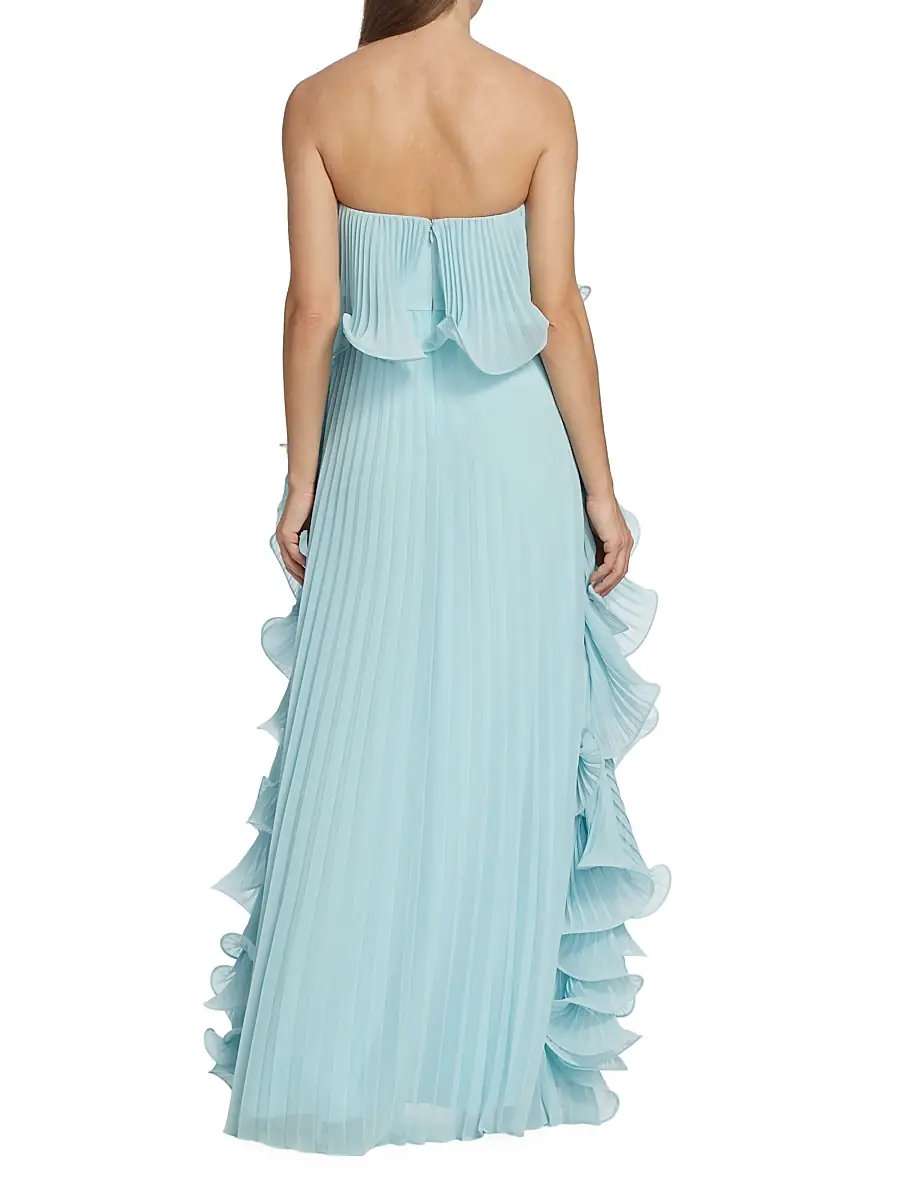 BADGLEY MISCHKA Women's Strapless Pleated Ruffle Gown | Thumbnail 5