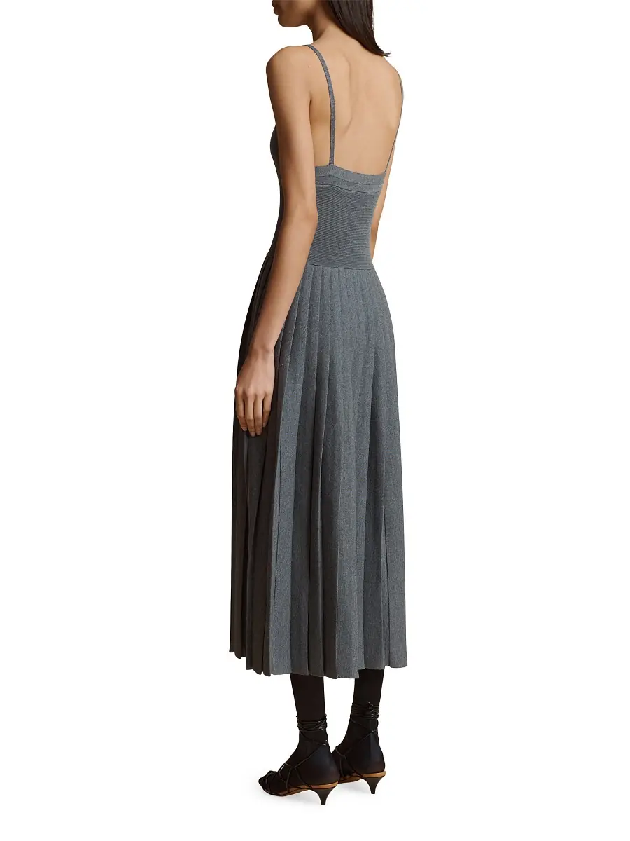 Khaite Women's Elio Pleated Wool-Blend Midi-Dress - Sterling | Thumbnail 3 Khaite Women's Elio Pleated Wool-Blend Midi-Dress - Sterling | Thumbnail 3
