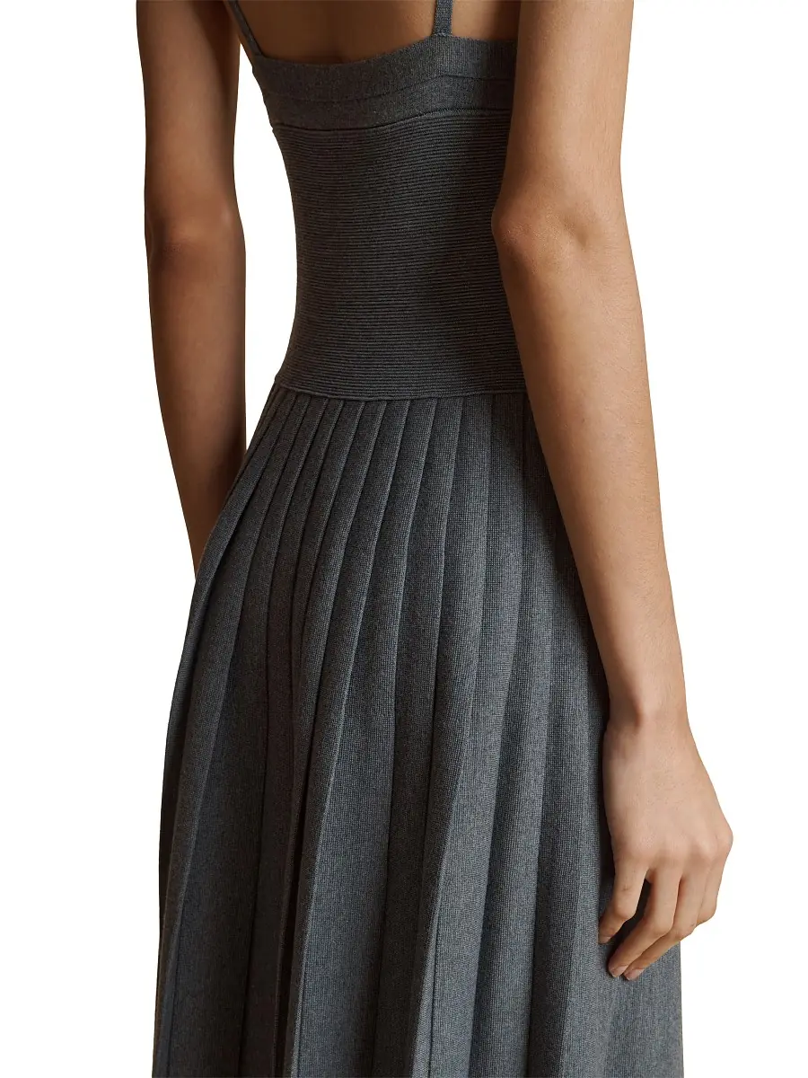 Khaite Women's Elio Pleated Wool-Blend Midi-Dress - Sterling | Thumbnail 5 Khaite Women's Elio Pleated Wool-Blend Midi-Dress - Sterling | Thumbnail 5