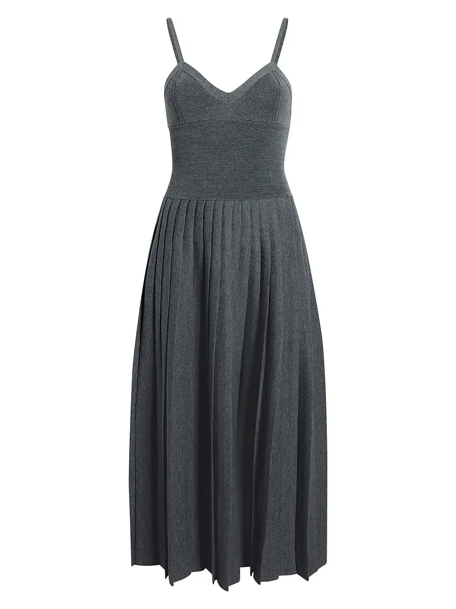 Khaite Women's Elio Pleated Wool-Blend Midi-Dress - Sterling | Thumbnail 6 Khaite Women's Elio Pleated Wool-Blend Midi-Dress - Sterling | Thumbnail 6