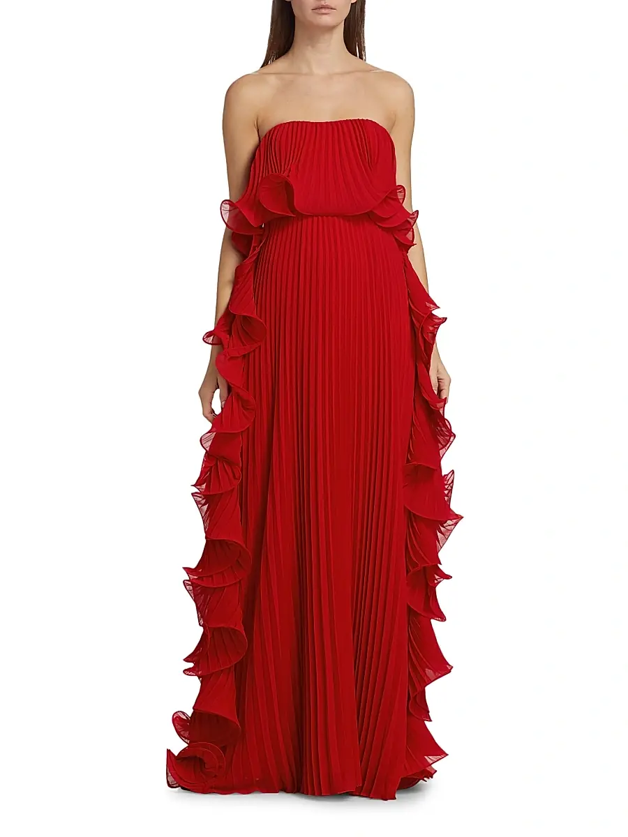 BADGLEY MISCHKA Women's Strapless Pleated Ruffle Gown | Thumbnail 2