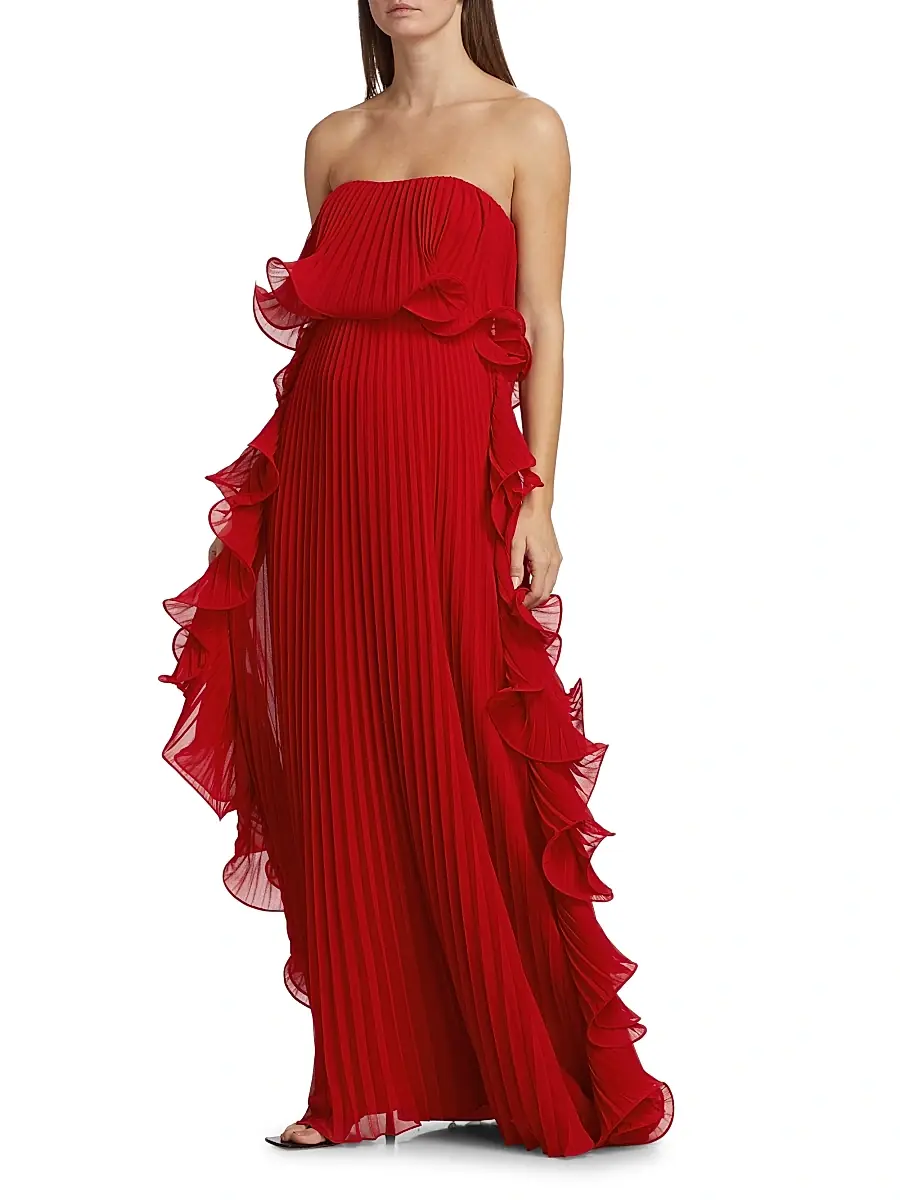 BADGLEY MISCHKA Women's Strapless Pleated Ruffle Gown | Thumbnail 3