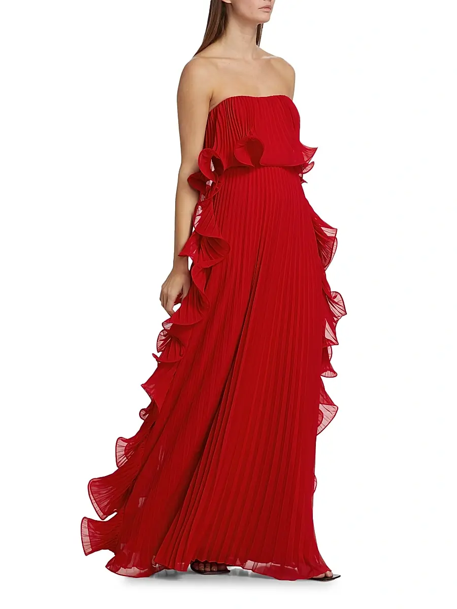 BADGLEY MISCHKA Women's Strapless Pleated Ruffle Gown | Thumbnail 4
