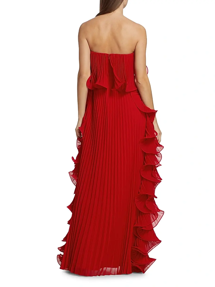 BADGLEY MISCHKA Women's Strapless Pleated Ruffle Gown | Thumbnail 5